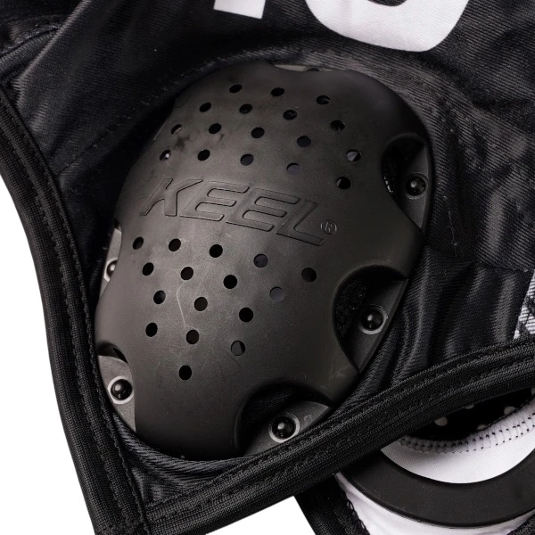 Black Partizan Belgrade water polo cap with ear guards and chin straps.-3