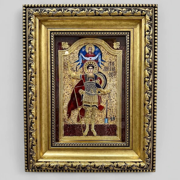Velika metalna ikona Sveti Dimitrije pozlata i srebro 45x35 cm-2