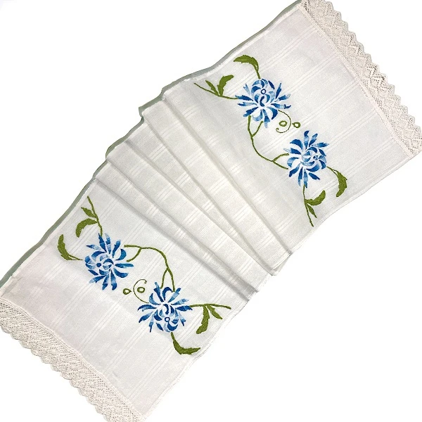  EMBROIDERED TOWEL - BLUE FLOWERS | SERBIANSHOP.COM-1
