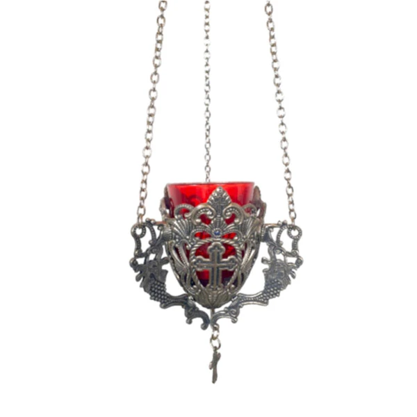 PENDING CHANDELIER WITH THE IMAGE OF THE VIRGIN AND THE CROSS (NICKEL-PATINA)-3