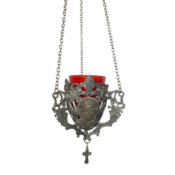 PENDING CHANDELIER WITH THE IMAGE OF THE VIRGIN AND THE CROSS (NICKEL-PATINA)-2