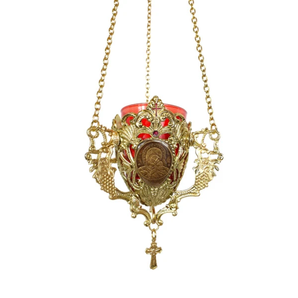 PENDING CHANDELIER WITH THE IMAGE OF THE VIRGIN AND THE CROSS (NICKEL-PATINA)-1