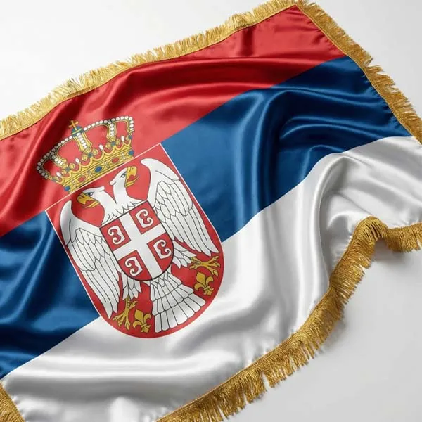 Velika svecana zastava Srbije krep saten 225x150 cm sa grbom za sale-2