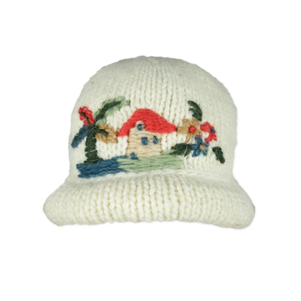 WOMEN'S CAP WHITE - Embroidered Landscape Sirogojno-1