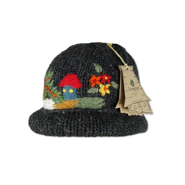 WOMEN'S CAP BLACK- Embroidered Landscape Sirogojno-2