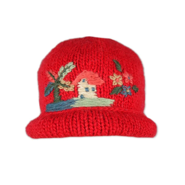 WOMEN'S CAP RED- Embroidered Landscape Sirogojno-1