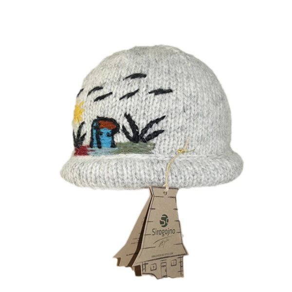 WOMEN'S CAP GRAY - Embroidered Landscape Sirogojno-2