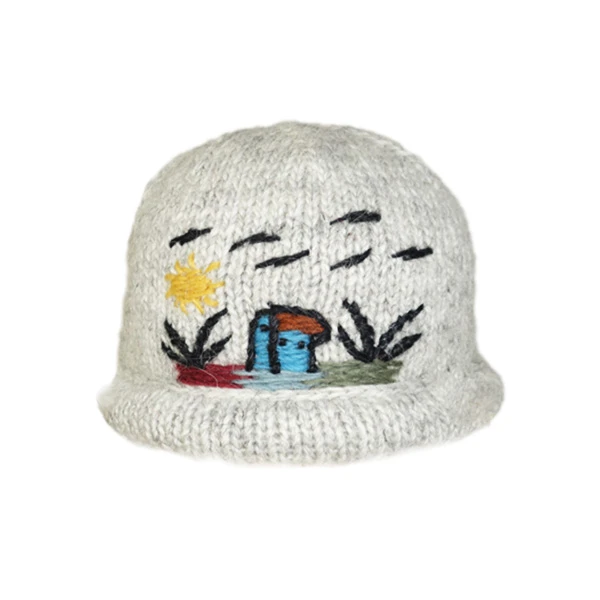 WOMEN'S CAP GRAY - Embroidered Landscape Sirogojno-1