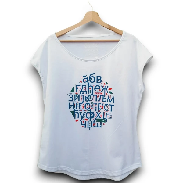 WOMEN'S T-SHIRT ROUND ALPHABET WHITE-2