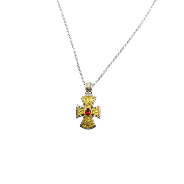 Chain with cross with red zircon-1