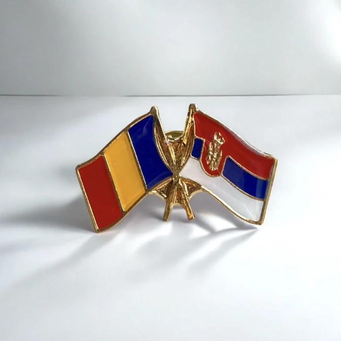 SERBIA - ROMANIA FLAG BADGE-1