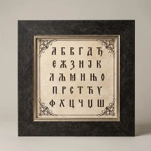 Srpska ćirilična azbuka na prirodnom kamenu uramljena 28x28 cm poklon za decu dijaspora srpska tradicija