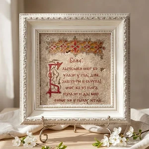 Serbian Orthodox Home Blessing prayer printed on natural stone in elegant 30x30 cm frame