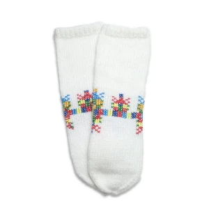 Wool socks - white, hand-embroidered