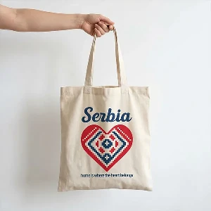 Serbia tote bag with heart and Home is where the heart is text