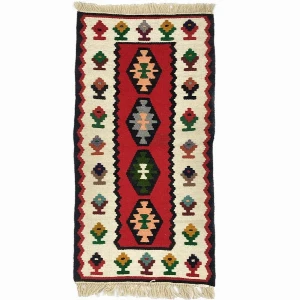 Wool kilim with ethno patterns 100x50 for wall and table handmade