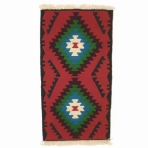 Wool ethno table runner green 85x40 handmade