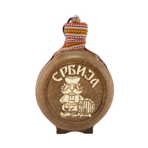 WOODEN FLASK 0.7l, SERBIAN MOTIFS, brandy canteen, buklija