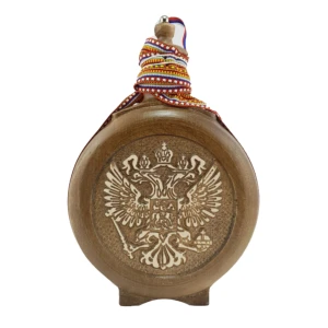 WOODEN FLASK 0.7l, COAT OF ARMS OF RUSSIA, brandy canteen, buklija