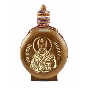 WOODEN FLASK 0.7l, SAINT NICHOLAS, Sv. Nikola, brandy canteen, buklija