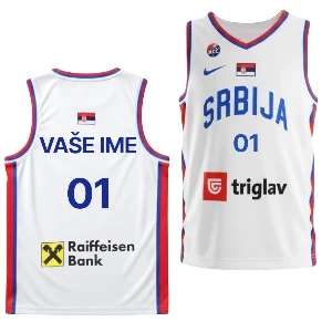 White personalized kids' basketball jersey with name on the back