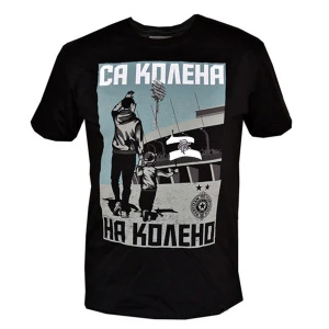 T-SHIRT PARTIZAN BELGRADE FC, SA KOLENA NA KOLENO, BLACK