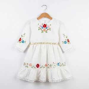 Embroidered dress for girls white with floral motifs SerbianShop