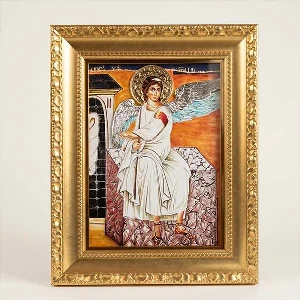 ikona beli andjeo pozlacena posrebrena dimenzije 41x33