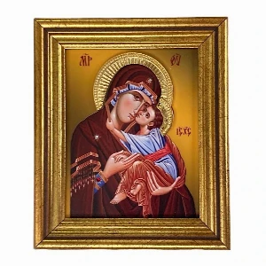 Small Virgin Mary wooden icon for car and office desk - 14 x 12 cm