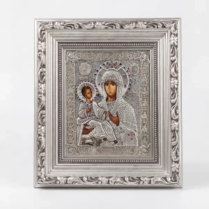Chilandar Monastery Mother of God metal icon with silver and gold finish - 19 x 23 cm
