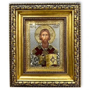 Saint Sava metal icon gold silver plated 42x36cm - Sfântul Sava al Serbiei - SerbianShop