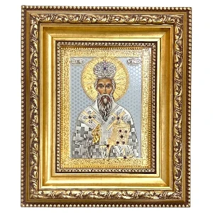 Metalna ikona Sveti Vasilije Ostroski pozlata i srebro 42x36 cm - Vasilije Ostroski Cudotvorac