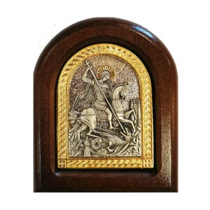 Metal icon on wood Saint George dragon slayer 11x9 cm