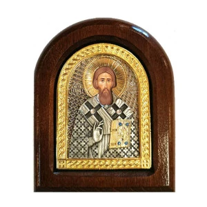 Metalna ikona na drvetu Sveti Sava srpski 11x9 cm