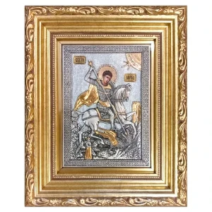 St. George the Victorious metal icon with silver and gold finish