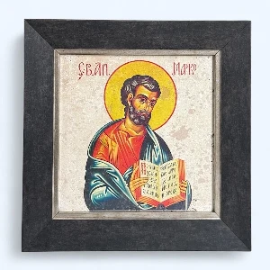Ikona Svetog Marka na prirodnom kamenu u sivom ramu 28x28 cm – ručni rad