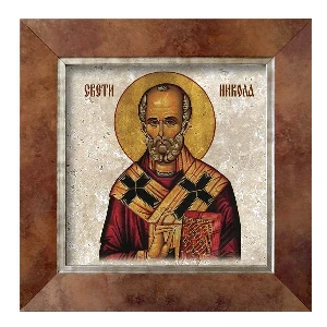 Pravoslavna ikona Svetog Nikole na prirodnom kamenu u ramu – duhovni poklon i zaštita doma