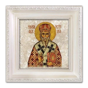 Saint Basil Orthodox icon on natural stone in frame – healing and spiritual protection gift