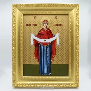 Pokrov Virgin Mary Icon 24k Gold Plated 41x33cm Orthodox home protector