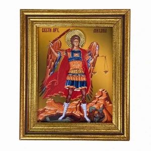 Small Saint Archangel Michael wooden icon for car and office desk