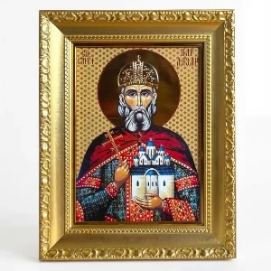 Velika pozlacena ikona Sveti Knez Lazar sa staklom 41x33 cm