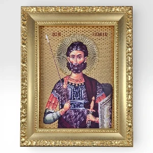 Mounted Orthodox Icon of Saint Eustace 41x33 cm with 24k gold plating