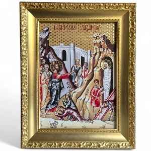Velika slavska ikona Vaskrsenje Lazarevo na drvetu 41x33 cm pozlacena