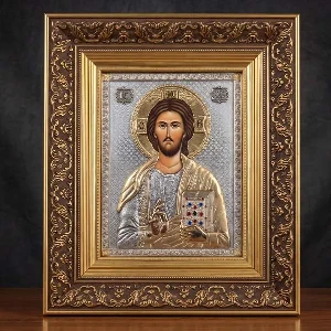 Luxury metal icon of Jesus Christ gold frame SerbianShop - 36 x 31 cm