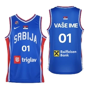 Customized blue Serbia basketball jersey Nike 2025 away kit with custom print