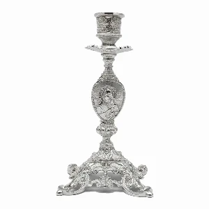 Silver-tone metal candle holder for Slava candle - high-gloss chrome finish