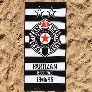 Partizan Belgrade beach towel 70x140 cm bold crest 1945 black white stripes cotton polyester fan gift