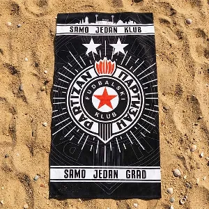Partizan Belgrade black beach towel only one club crest stars 70x140 cm fan gift
