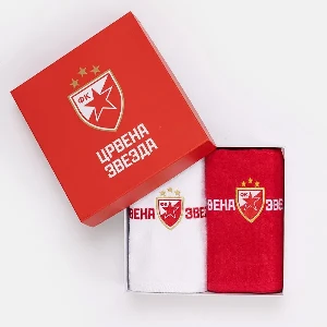 Peškiri FK Crvena Zvezda – Set 2 Frotir Peškira 50x90 cm | Vezeni Grb | Zvanični Navijački Poklon