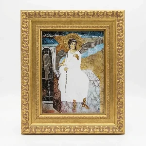 Slavska ikona Beli Andjeo Mileseva na drvetu 29x23 cm pozlacena